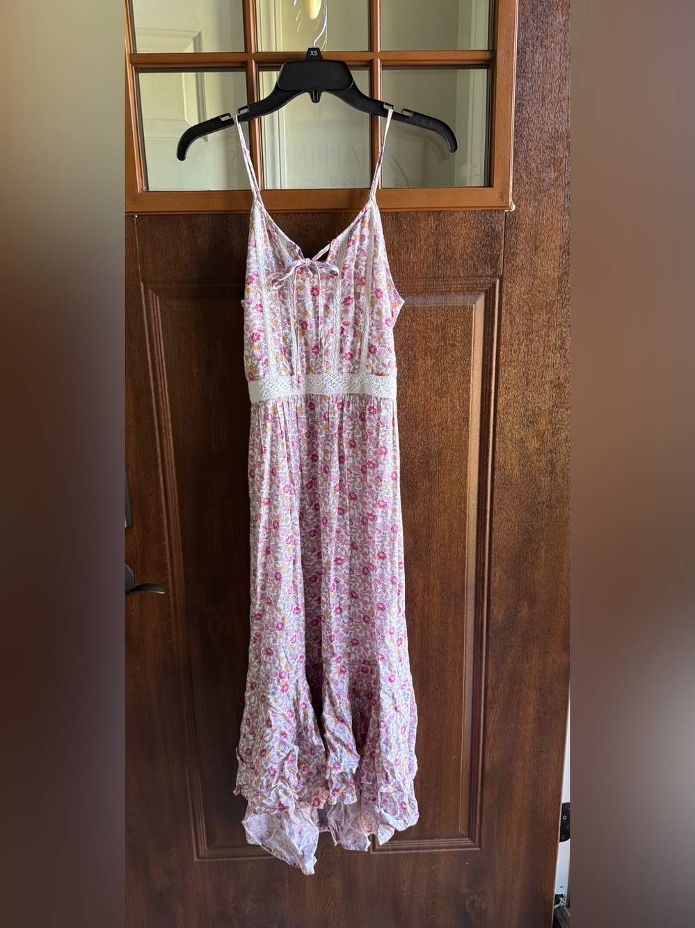 Floral Pink & White Maxi Dress with Lace Waist